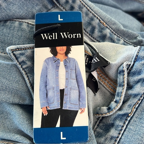 Well Worn Womens Denim Chore Jacket Comfort Stretch Light Blue Sz large 12-14 - Picture 5 of 6